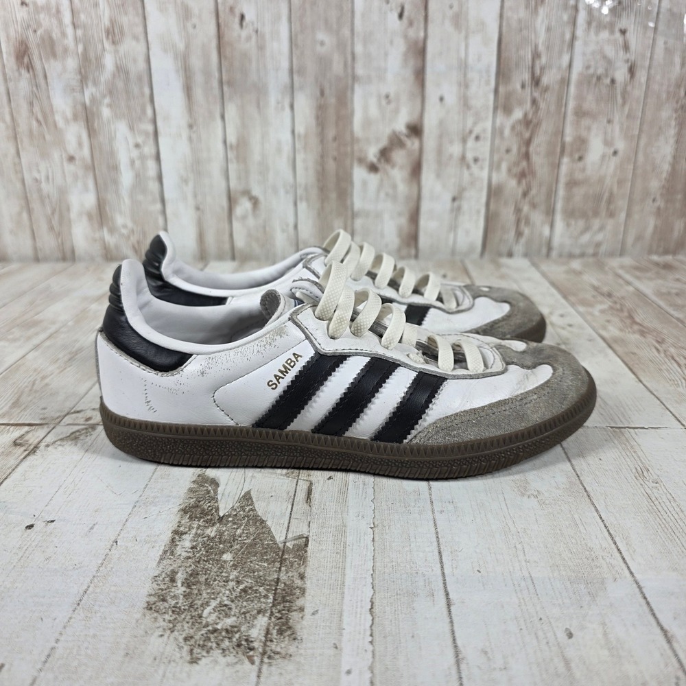 Adidas Samba OG Kids White Black Gum Leather Sneakers Size 1 US 13.5K UK 32 EU